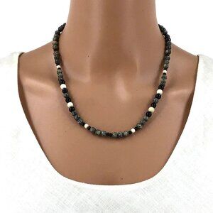 Vintage Karla Jordan Jewelry Picasso Stone Beads 19 Inch Length Black White